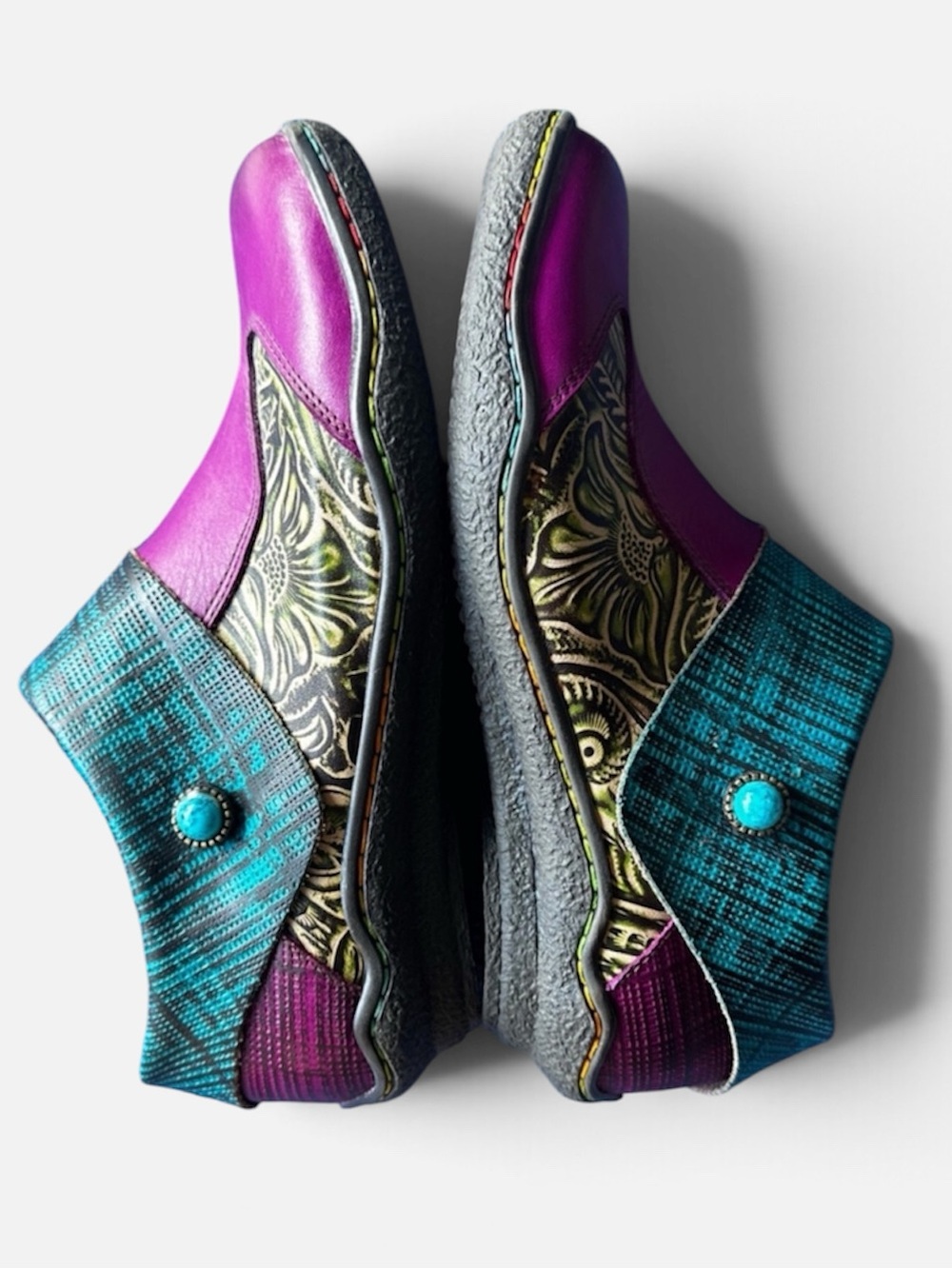 Socofy Shoes Artistic Floral Booties Purple & Teal US 9, EU 40